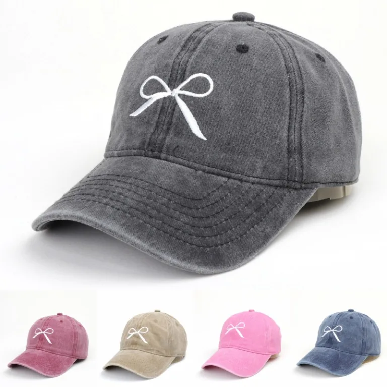Hat women's spring and summer new Korean version fashion bow baseball cap retro washed embroidery duck tongue sunshade hat fashion - Image 8
