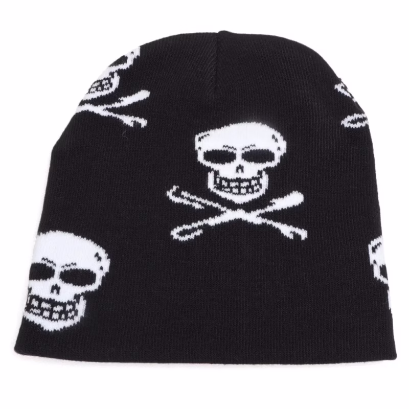 Autumn and winter cross-border striped skull knitted hat men's and women's Halloween hip-hop winter hat warm woolen hat no brim cold hat - Image 3