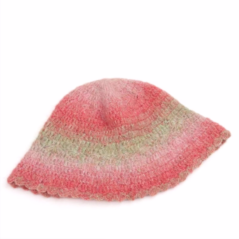 Korean version of colorful gradient knitted fisherman's hat women's autumn and winter warm face small ruffle wool blend wool basin hat - Image 2