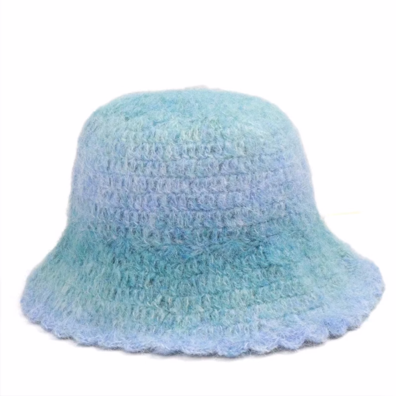 Korean version of colorful gradient knitted fisherman's hat women's autumn and winter warm face small ruffle wool blend wool basin hat - Image 7