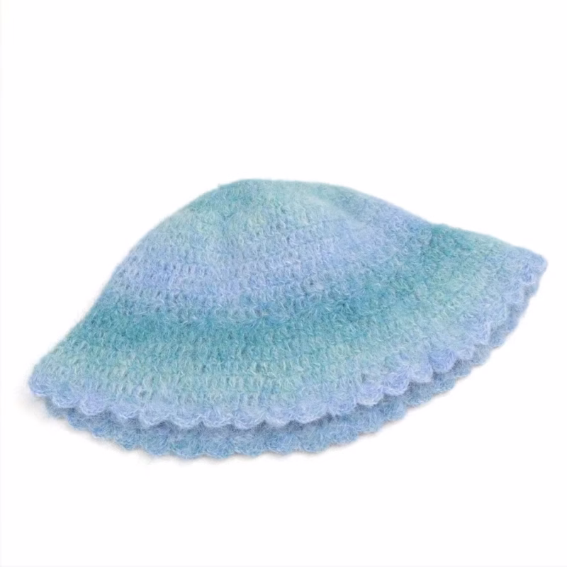 Korean version of colorful gradient knitted fisherman's hat women's autumn and winter warm face small ruffle wool blend wool basin hat - Image 8