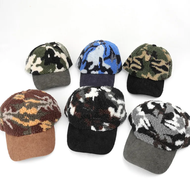 Winter new vintage color block camouflage baseball cap men's and women's plush warm cordury cap outdoor cold-proof hat