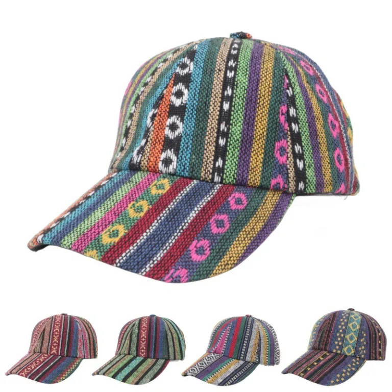 Hat women's bohemian style baseball cap men's retro ethnic style outdoor casual cap sun protection sunshade hat fashion