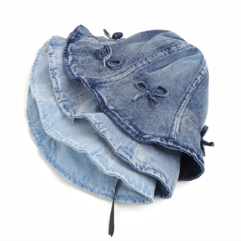 Korean version sweet bow denim fisherman hat women's summer small fresh fashion retro wash basin hat sunshade hat - Image 4