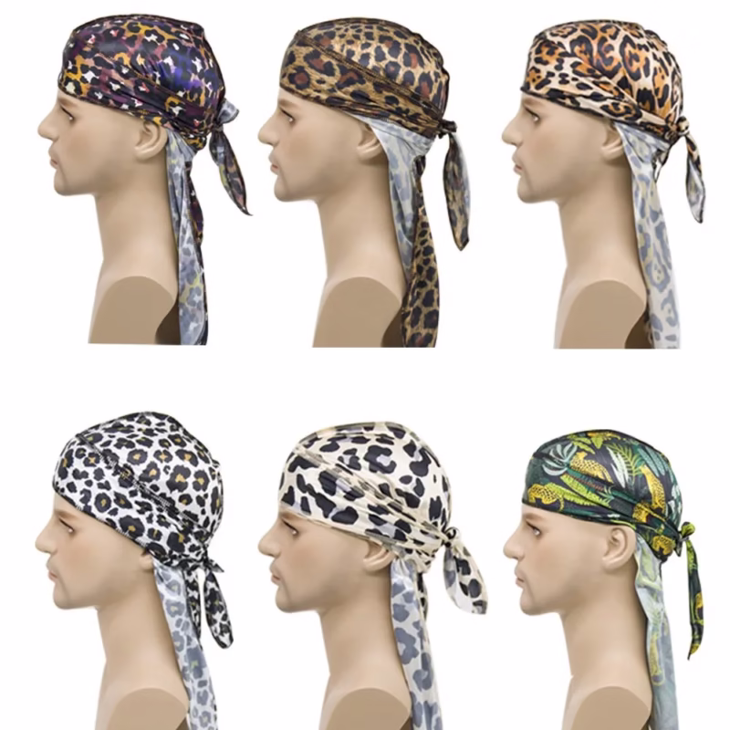 Cross-border hot-selling men's and women's imitation silk long-tail turban hat hip-hop cloak hat cross-border leopard print silky durag - Image 6