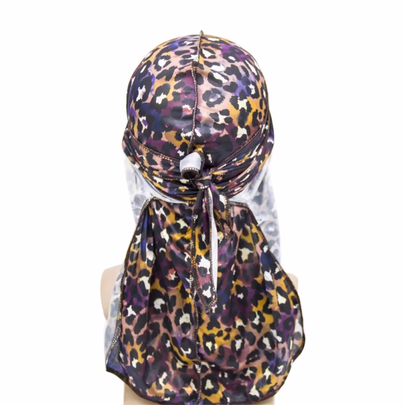 Cross-border hot-selling men's and women's imitation silk long-tail turban hat hip-hop cloak hat cross-border leopard print silky durag - Image 3
