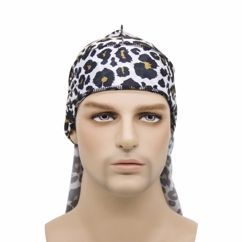 Cross-border hot-selling men's and women's imitation silk long-tail turban hat hip-hop cloak hat cross-border leopard print silky durag - Image 2