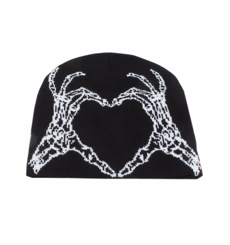 2024 autumn and winter cross-border new hip-hop peach heart finger jacquard wool hat that women's unisex y2k sweater knitted hat - Image 3