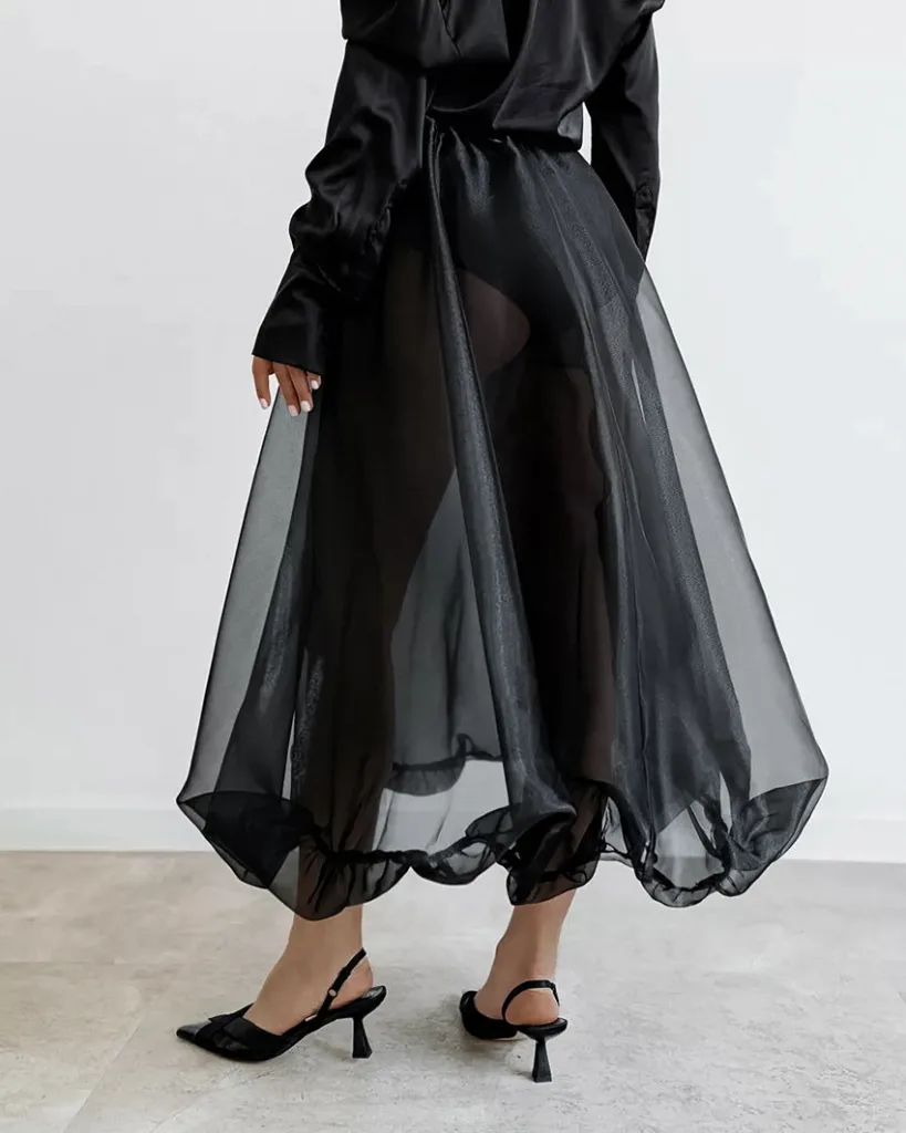 Black sexy transparent mesh high-waisted skirt 2025 European and American spring and summer fashion new cross-border wholesale puffy skirt - Image 3