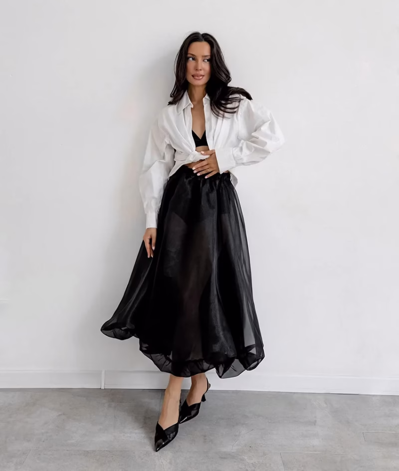 Black sexy transparent mesh high-waisted skirt 2025 European and American spring and summer fashion new cross-border wholesale puffy skirt - Image 2