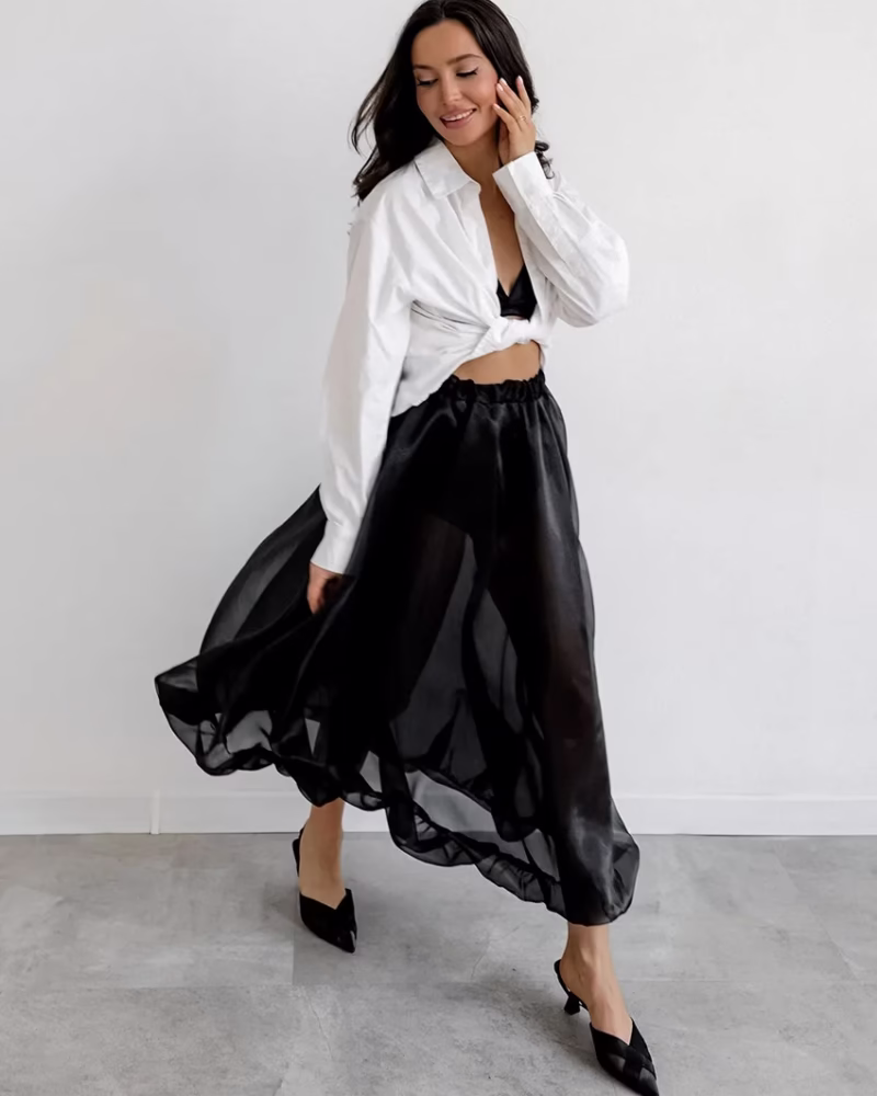 Black sexy transparent mesh high-waisted skirt 2025 European and American spring and summer fashion new cross-border wholesale puffy skirt - Image 10