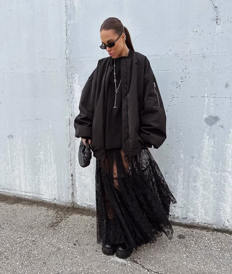 Black sexy transparent lace high-waisted commuting skirt 2025 European and American new fashion foreign trade cross-border long skirt women - Image 9