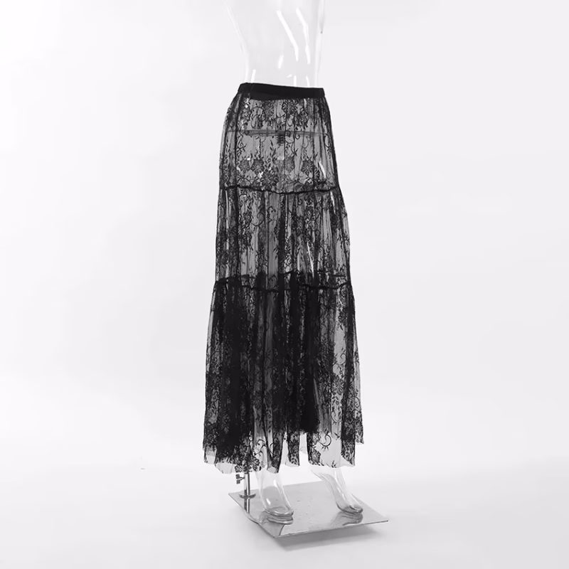 Black sexy transparent lace high-waisted commuting skirt 2025 European and American new fashion foreign trade cross-border long skirt women - Image 10