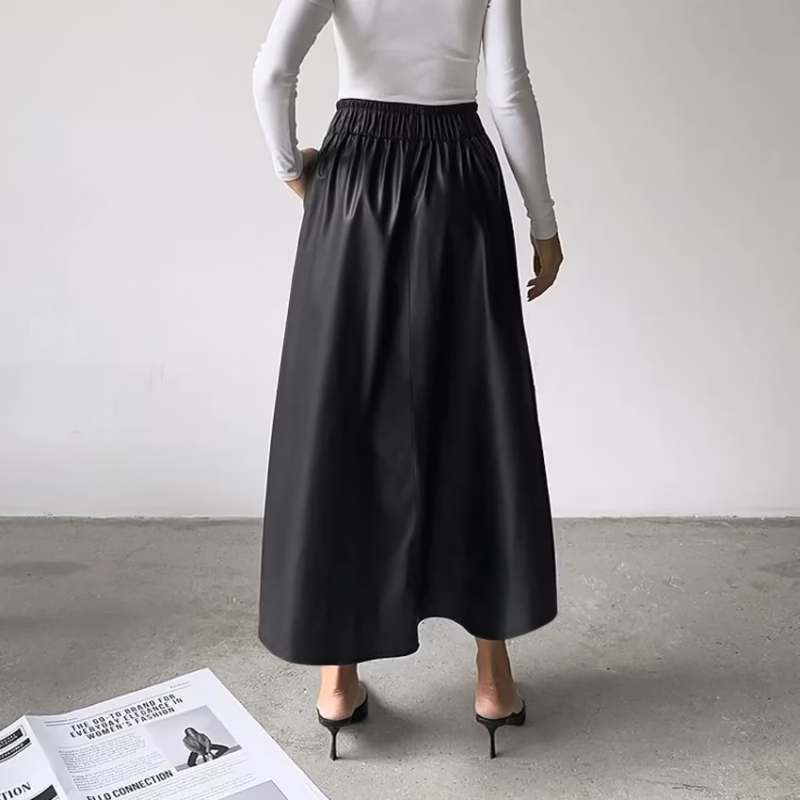 Burgundy plush artificial leather A high waist skirt 2024 European and American autumn and winter fashion new cross-border leather skirt - Image 9