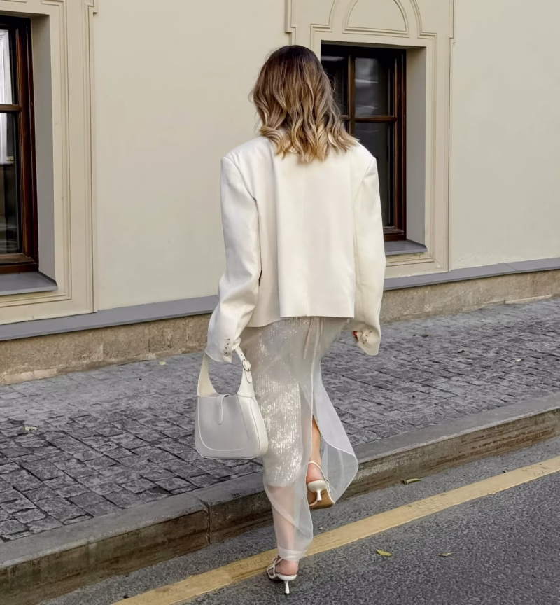 Autumn French classic fashion sexy transparent white mesh high waist loose straight versatile split skirt women - Image 9