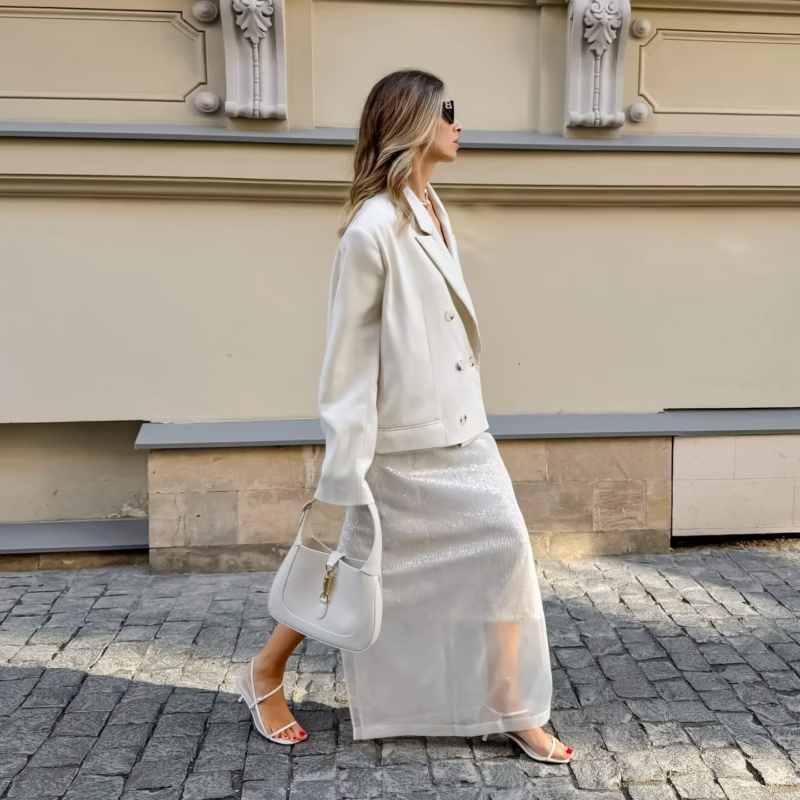 Autumn French classic fashion sexy transparent white mesh high waist loose straight versatile split skirt women - Image 4