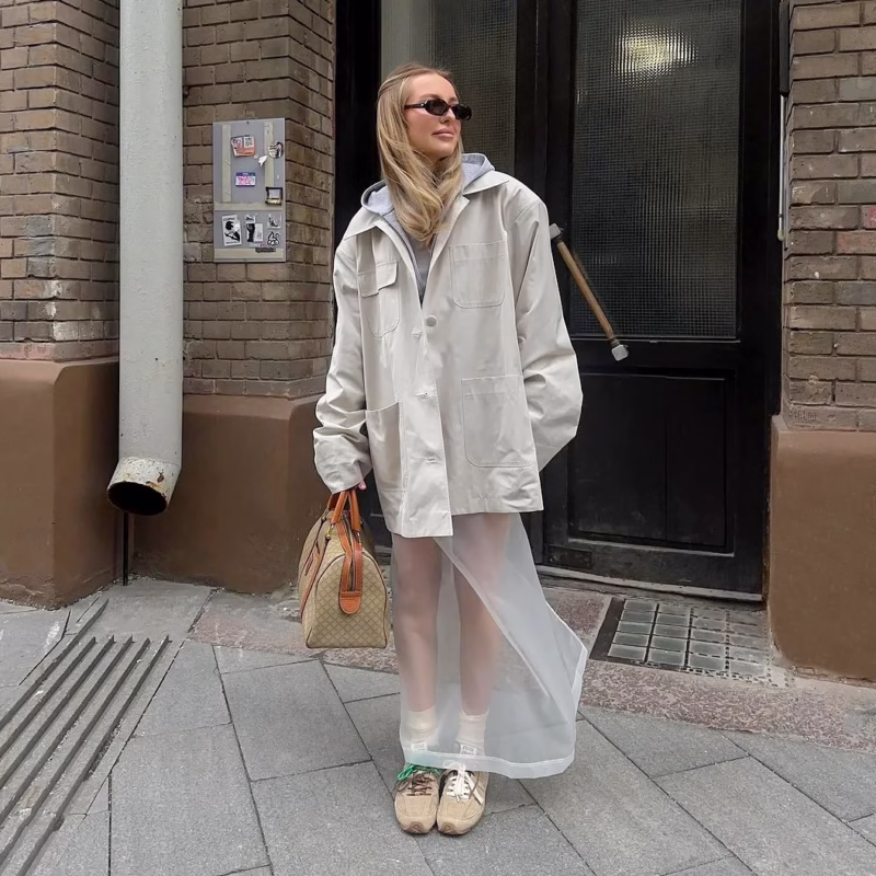 Autumn French classic fashion sexy transparent white mesh high waist loose straight versatile split skirt women - Image 7
