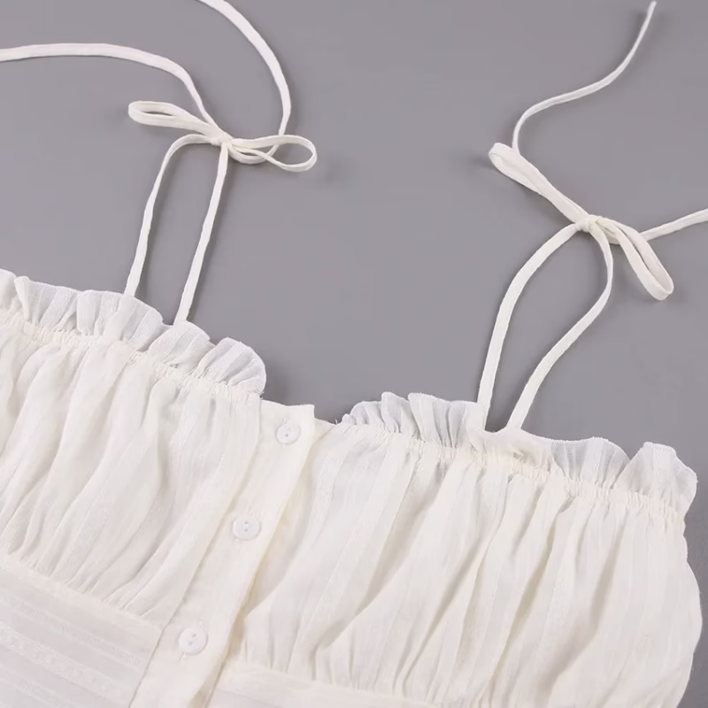 2023 summer new white suspender dress small white skirt French temperament pure cotton waisted European and American sexy short skirt - Image 7