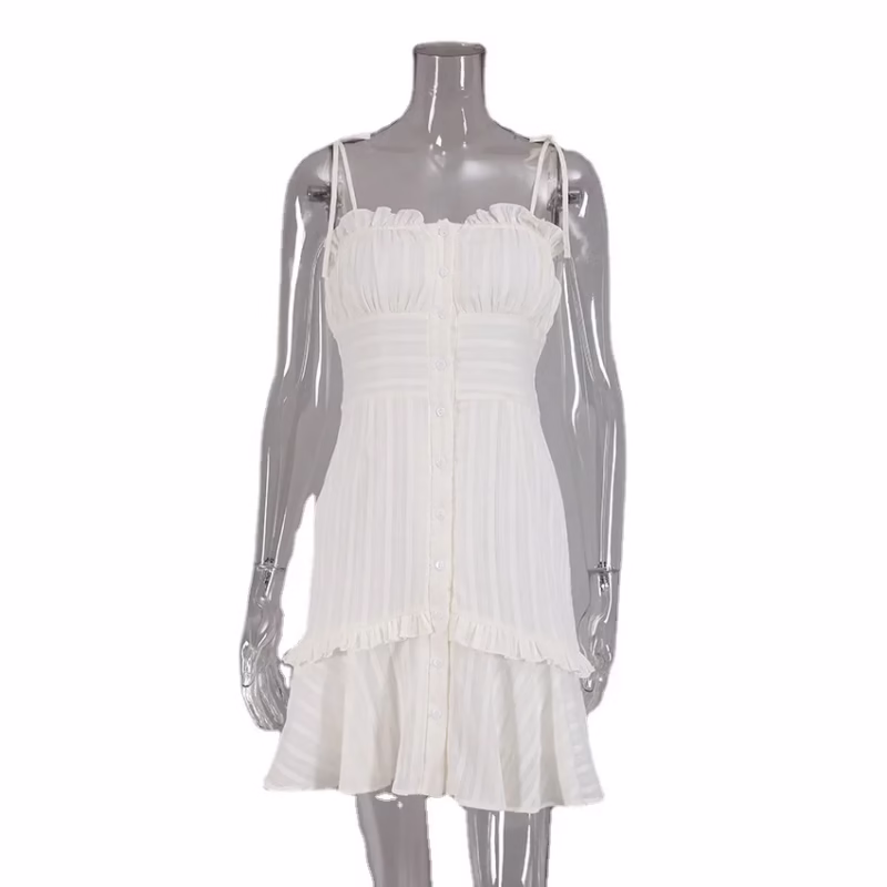 2023 summer new white suspender dress small white skirt French temperament pure cotton waisted European and American sexy short skirt - Image 2