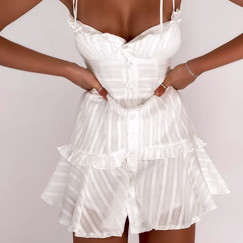 2023 summer new white suspender dress small white skirt French temperament pure cotton waisted European and American sexy short skirt - Image 5