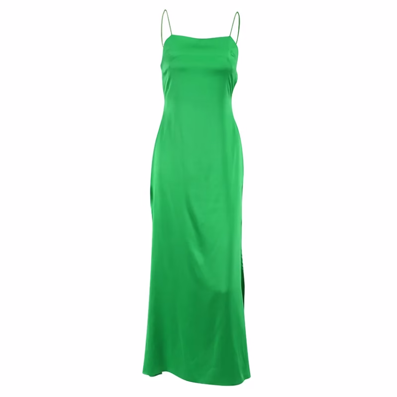 2022 summer new suspender ice silk imitation silk design sense niche dress slit long skirt European and American sexy women - Image 8