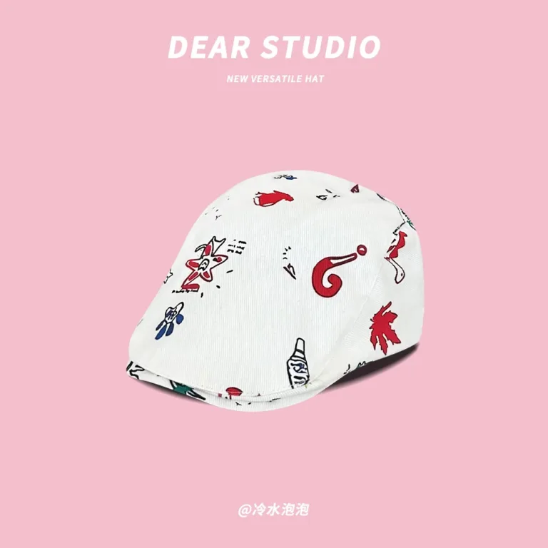 Cute graffiti forward hat women's retro personality weird beret men's and women's versatile face small short brim painter's hat - Image 10