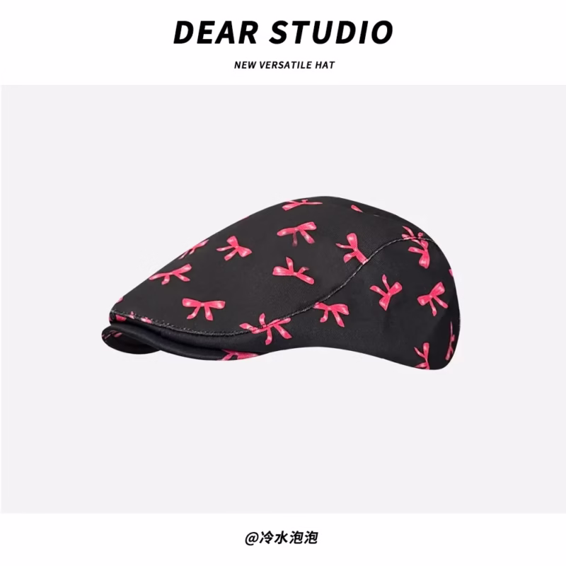 Cute graffiti forward hat women's retro personality weird beret men's and women's versatile face small short brim painter's hat - Image 2