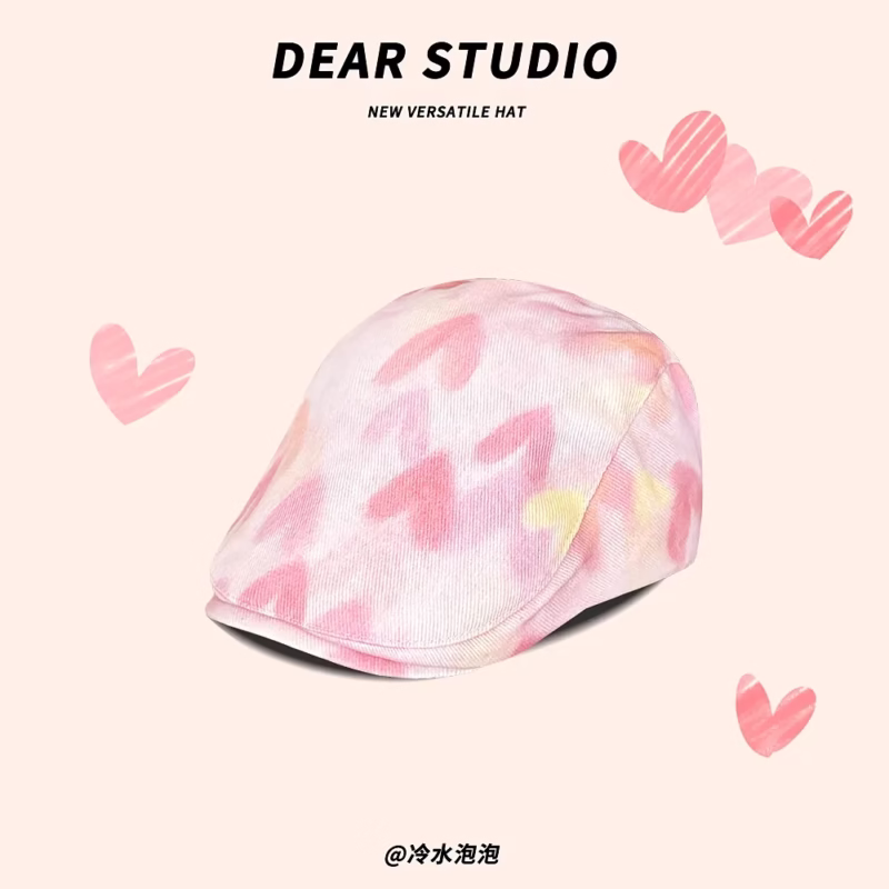 Cute graffiti forward hat women's retro personality weird beret men's and women's versatile face small short brim painter's hat - Image 3