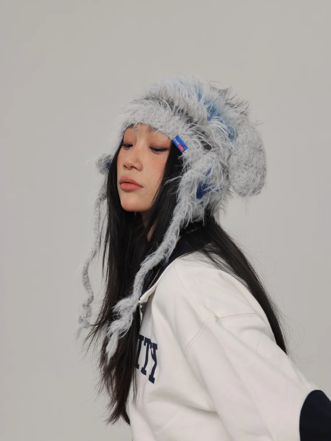 Korean version of plush rabbit ears star knitted hat women's autumn and winter cute tie-up ear woolen hat warm sweater hat - Image 8