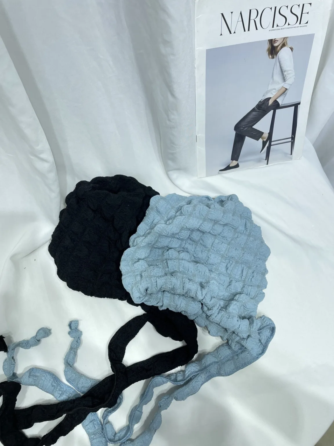 Japanese sweet bubble gauze pleated head cap female Internet celebrity age-reducing tie-up sweater hat show face little loli hat