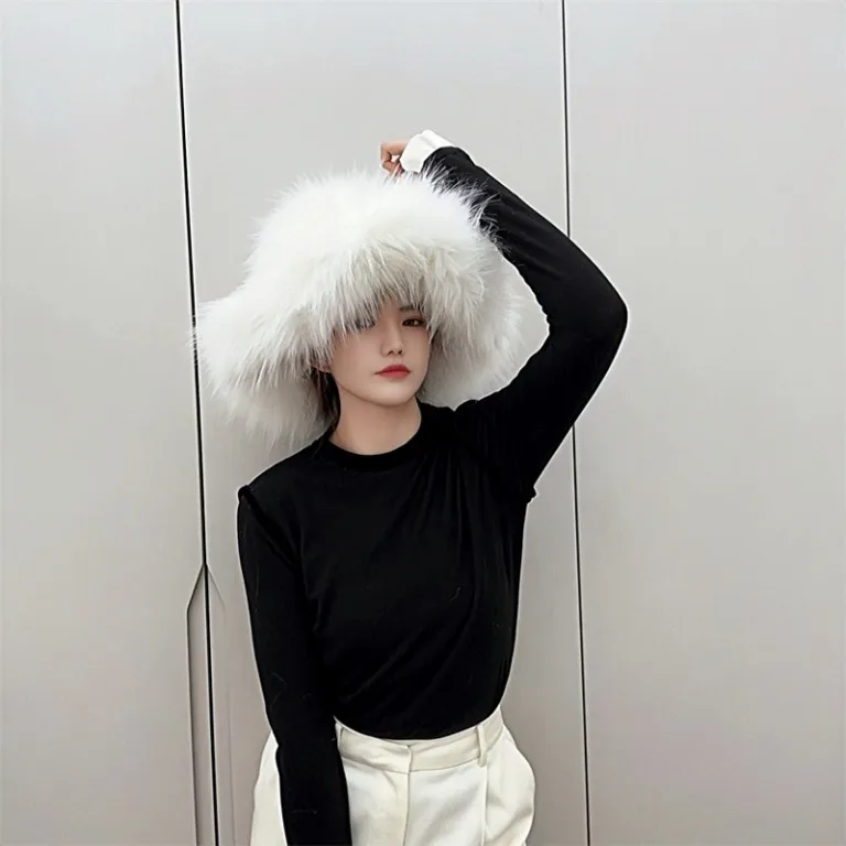 2024 cross-border new foreign trade hat Japanese and Korean imitation fur racoon hair personality punk style sweet cool big brim hat - Image 6