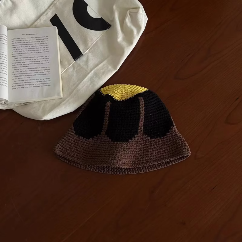 Summer thin cotton knitting niche retro fashionable color-blocked fisherman's hat sun protection sunshade handmade basin hat men and women - Image 2