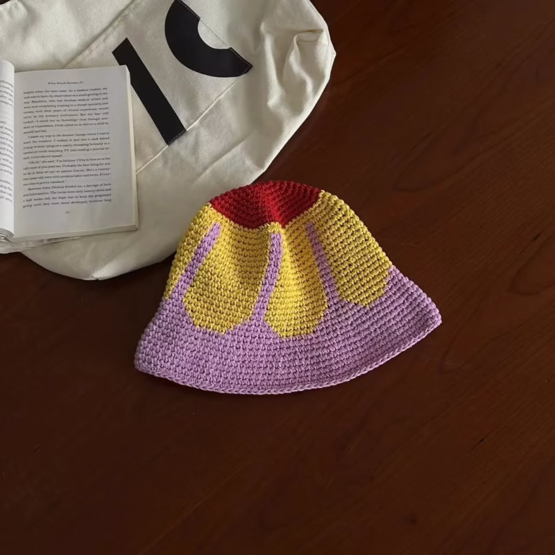 Summer thin cotton knitting niche retro fashionable color-blocked fisherman's hat sun protection sunshade handmade basin hat men and women - Image 7