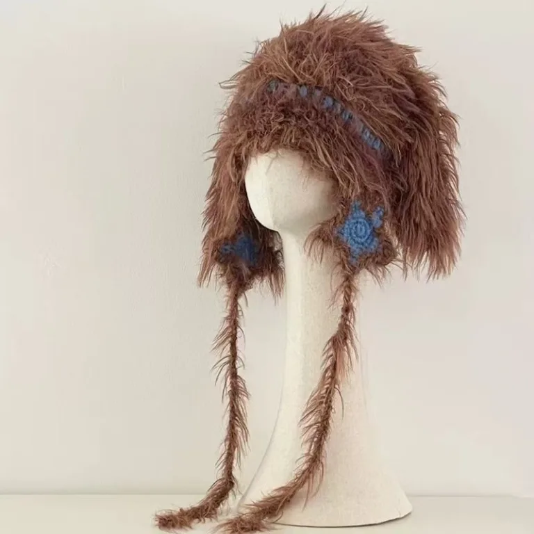 Star's same plush dog knitted hat women's autumn and winter cold-proof warm ear protection sweet tie woolen hat - Image 3