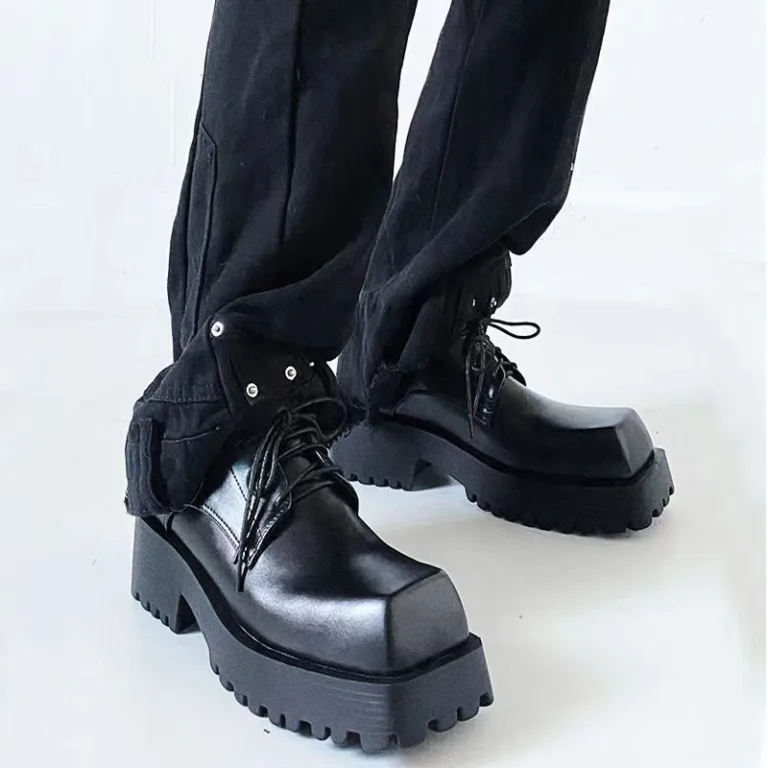 Casual square toe comfortable leather shoes 35-45 large size single fashion muffin bottom Derby lace-up 2023 new trend