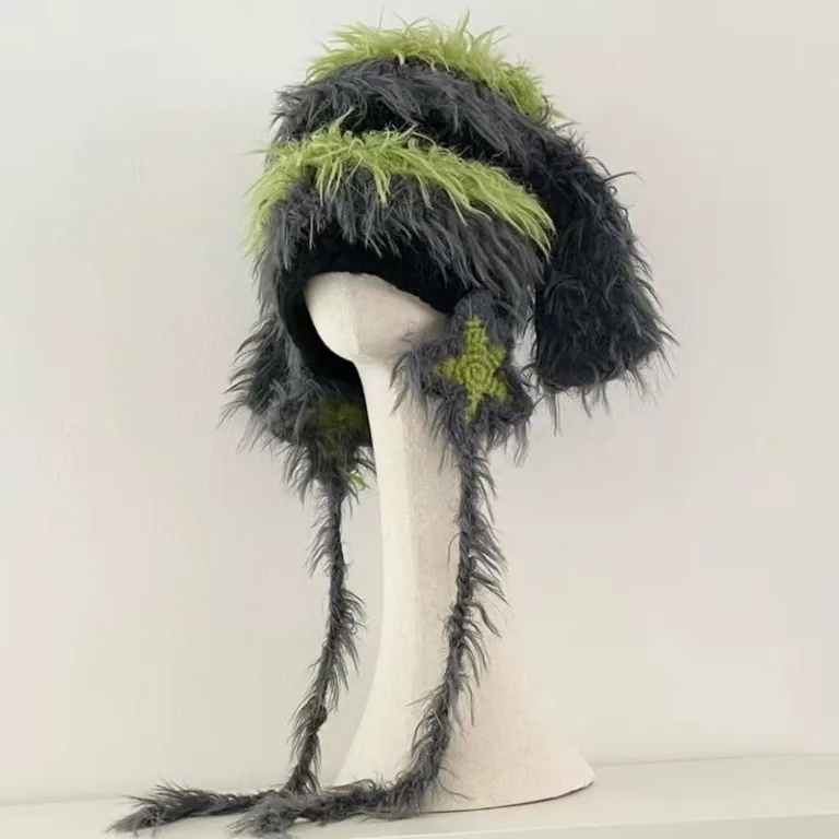 Star's same plush dog knitted hat women's autumn and winter cold-proof warm ear protection sweet tie woolen hat - Image 2