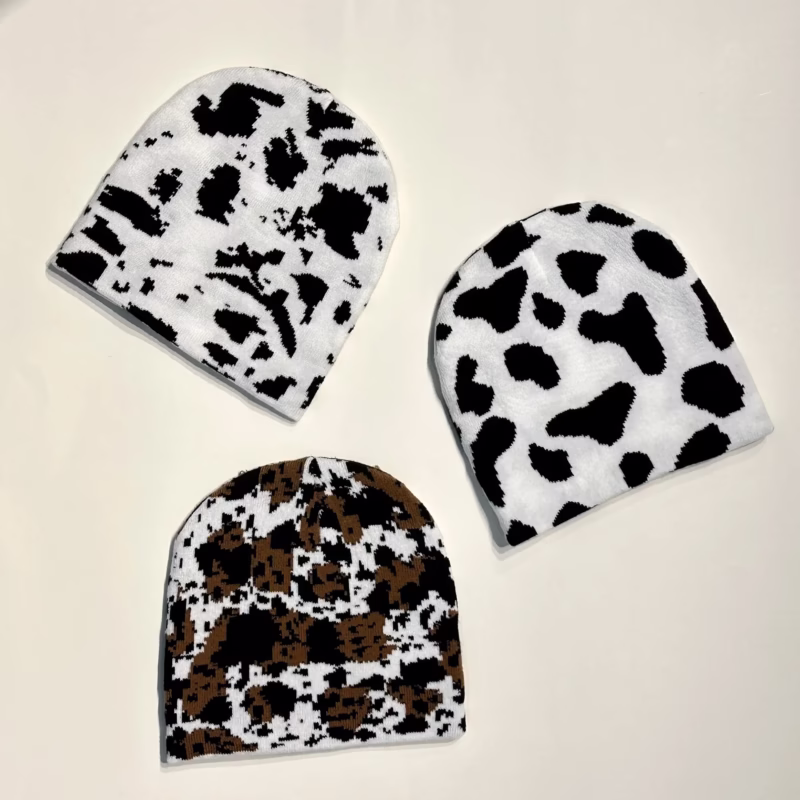Cross-border autumn and winter new Korean version cow pattern knitted hat fashion trend men's and women's same sports skiing warm cold hat
