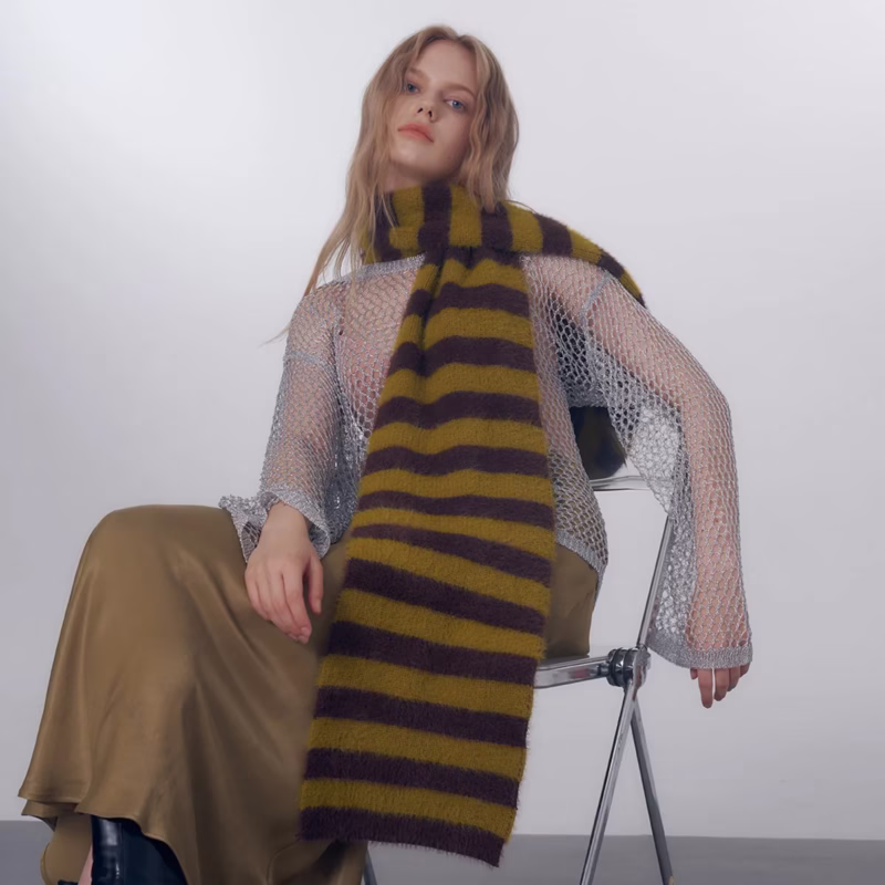 Original niche color matching imitation mink classic striped knitted wool scarf women's autumn and winter soft and warm bib - Image 2