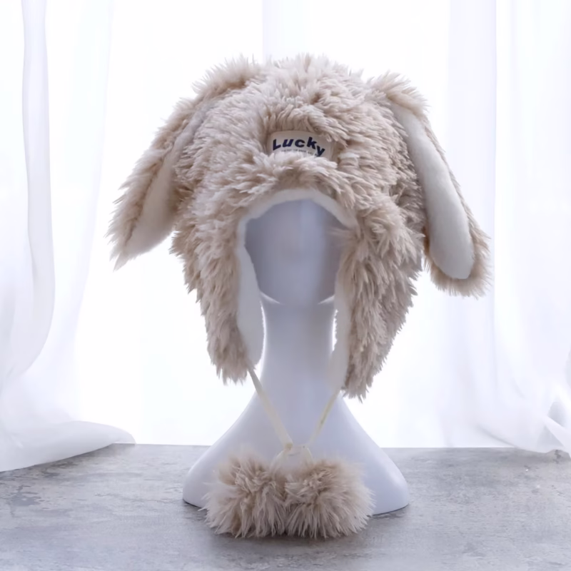 Sweet and cute long-haired rabbit ear hat plush hat women's autumn and winter thickened warm and cold-proof Internet celebrity thunder hat - Image 6