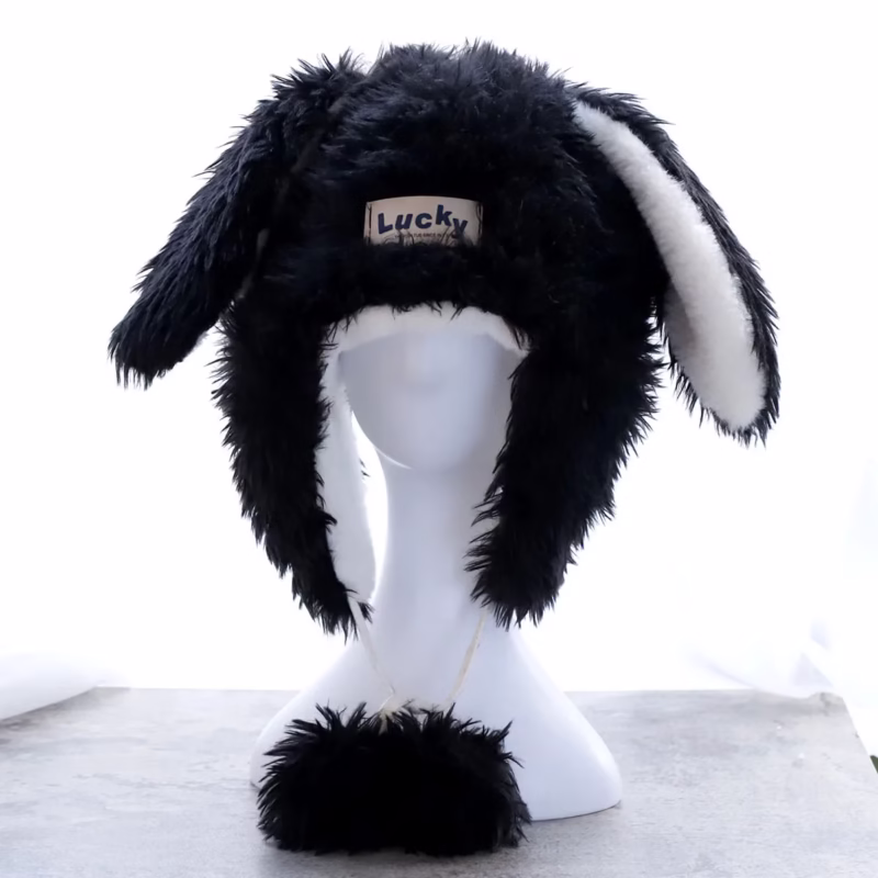 Sweet and cute long-haired rabbit ear hat plush hat women's autumn and winter thickened warm and cold-proof Internet celebrity thunder hat - Image 7