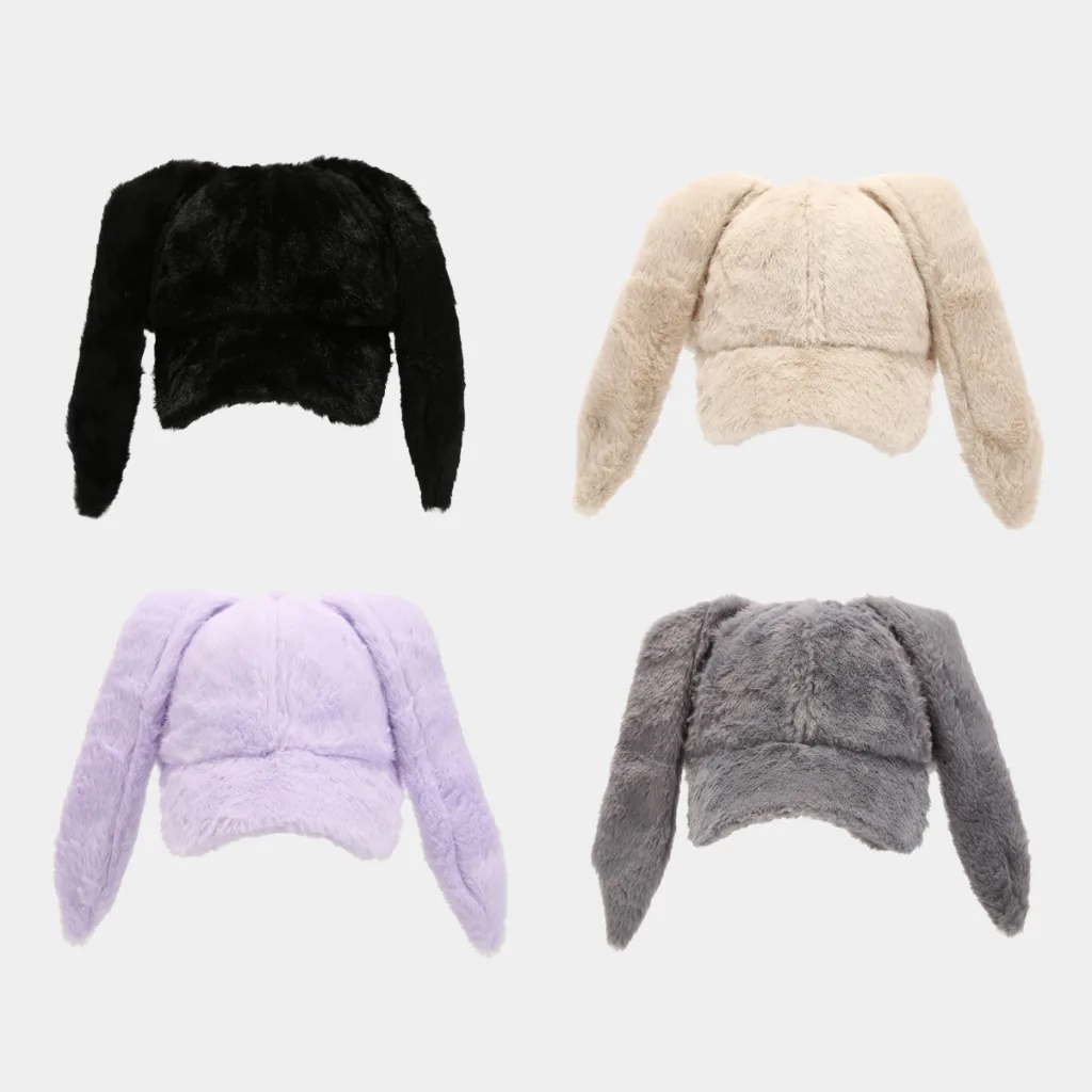 College style autumn and winter warm cute rabbit ear baseball cap fashion outdoor thickened solid color casual plush duck tongue cap6 - Image 8