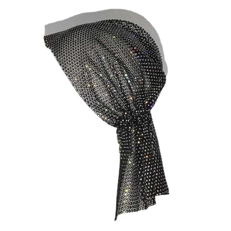 European and American cross-border Amazon hot accessories mesh rhinestone elastic hair band turban outdoor fashion headdress fishing net hat