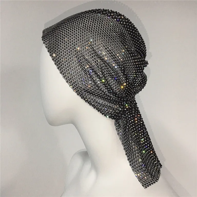 European and American cross-border Amazon hot accessories mesh rhinestone elastic hair band turban outdoor fashion headdress fishing net hat - Image 5
