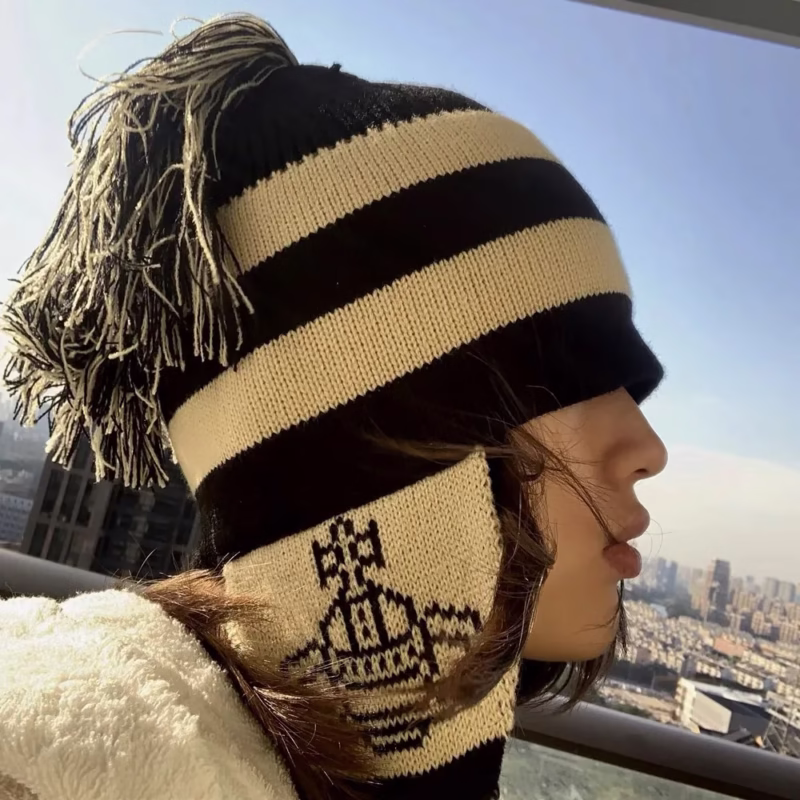 Zhenyi Cartoon Western Empress Dowager Saturn Hat Women's Tassel Earmuff Wool Thunder Hat Autumn and Winter Warm Knitted Flying Hat - Image 2