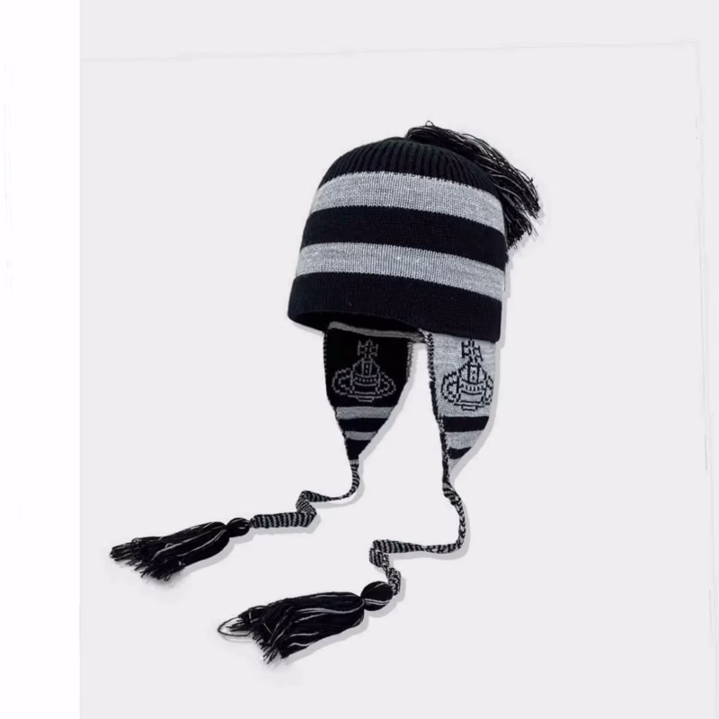 Zhenyi Cartoon Western Empress Dowager Saturn Hat Women's Tassel Earmuff Wool Thunder Hat Autumn and Winter Warm Knitted Flying Hat - Image 4
