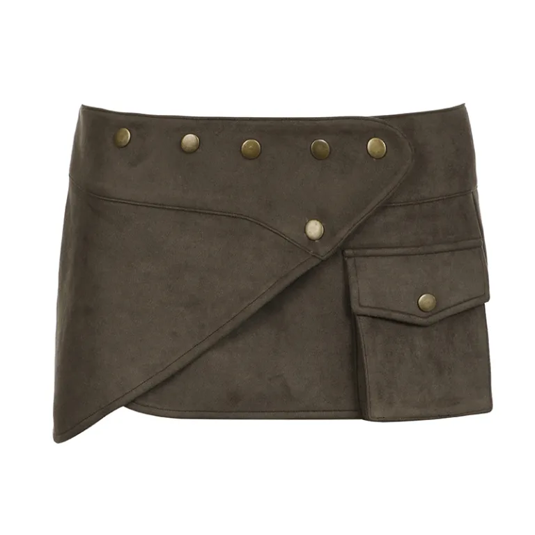 Wasteland style metal decoration mini hip-wrapped skirt women's 2024 summer American pocket stitching short skirt new half-length skirt - Image 2