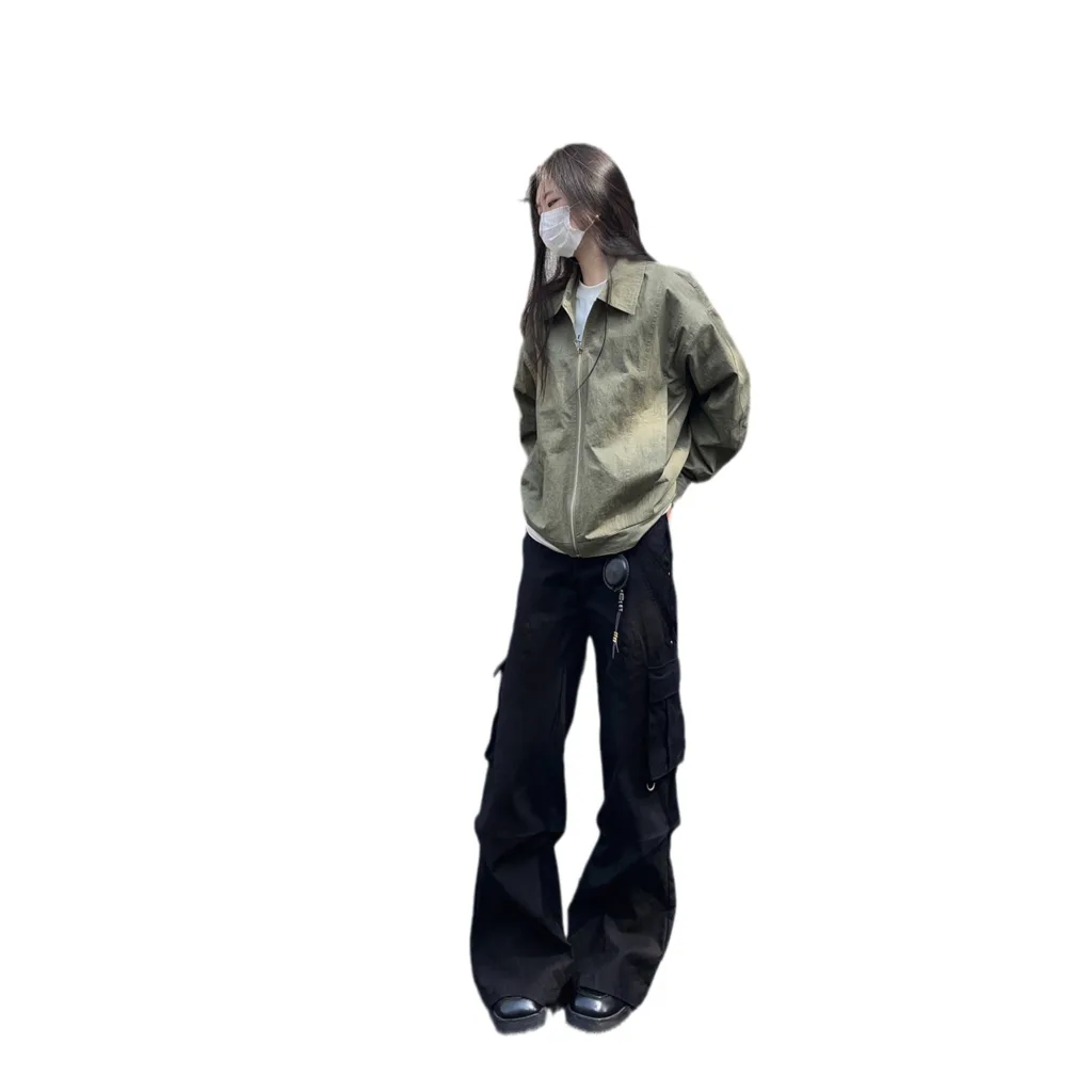 Super good-looking army green retro old crackproof splashproof windproof casual niche high-end silhouette jacket men's and women's jacket - Image 6