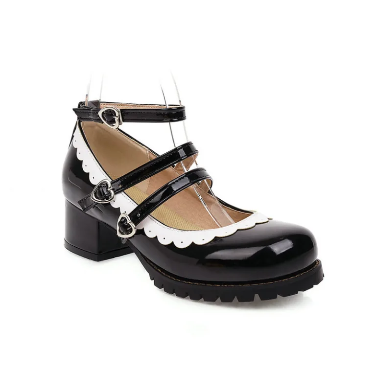Japanese small leather shoes women's British style retro shallow Mary Jane shoes Lolita thick heel black round toe uniform shoes - Image 3