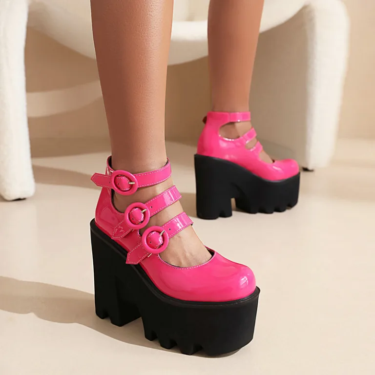 Muffin thick-soled women's high heels spring and autumn Mary Jane shoes retro college style women's single shoes candy colour women's high heels - Image 3