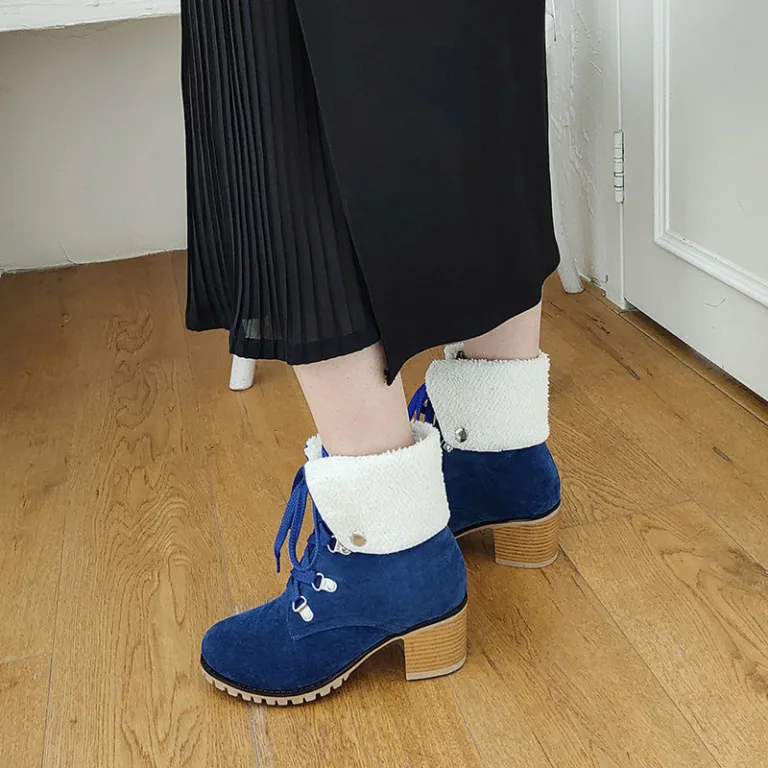 Foreign trade women's shoes autumn and winter short Martin boots women's British style high-heeled round toe lace-up frosted student Korean version cotton shoes - Image 5